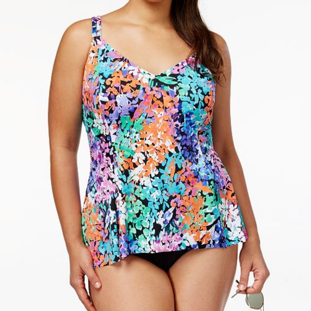 Swim Solutions Floral Tummy-Control Swimsuit - Picture 1 of 5